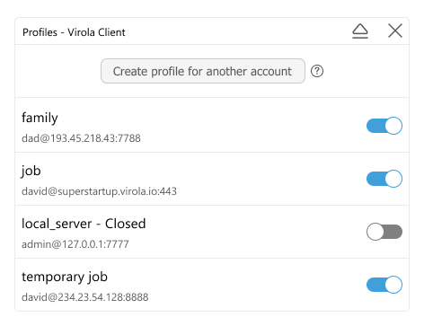Example of the Virola's client application profiles