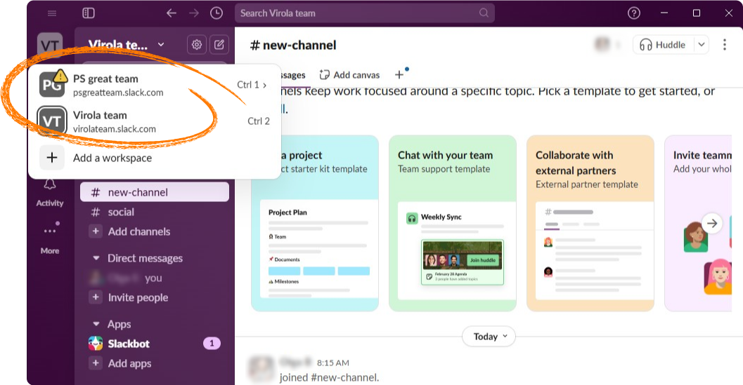 Example of the Slack's Workspace