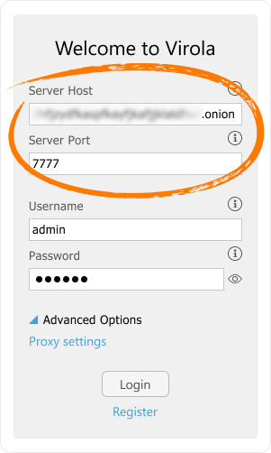 Example of the Virola's login form
