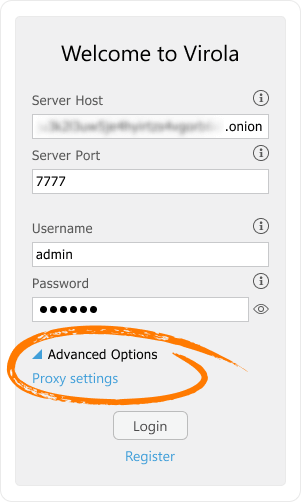 Example of the Virola's Proxy settings