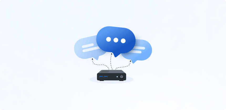 Illustration of chat messages on a mini PC server
