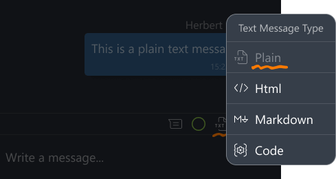 Screenshot of message format dropdown control