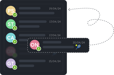Illustration how a chat with new message moves to the top