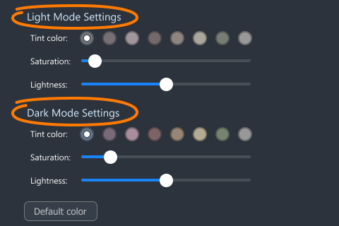 Interface colors palette in Virola options
