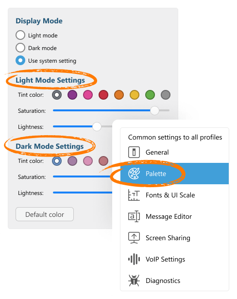 Interface colors palette in Virola options