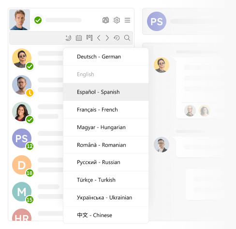 Illustration of language switch menu in Virola client