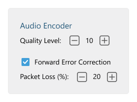 Audio encoder settings in Virola Client