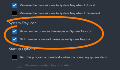 Tray icon notification settings