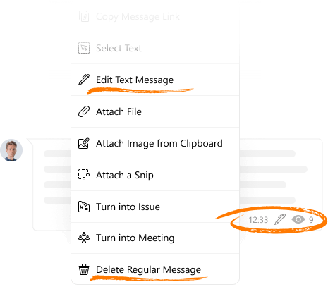 Screenshot of the message context menu with edit and delete options, and edited indicator highlighted