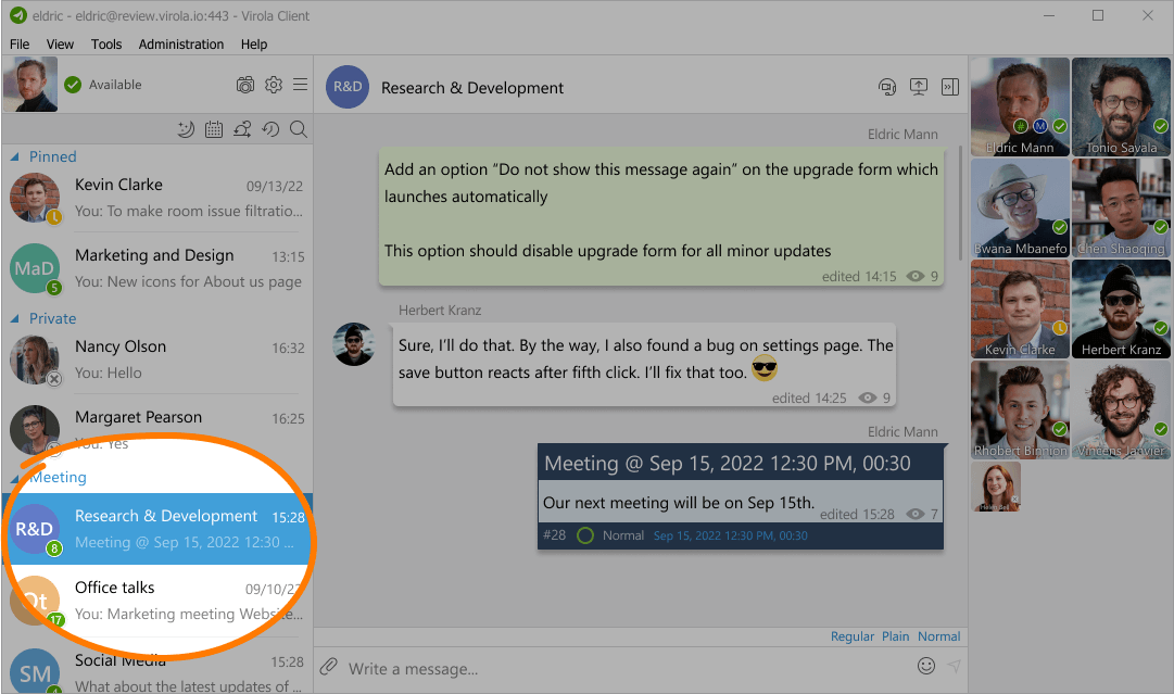 Topic-based channels in self-hosted Virola messenger