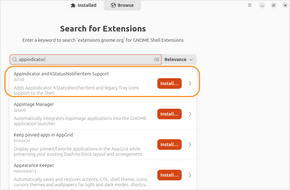 Screenshot of the Extensions Manager app settings