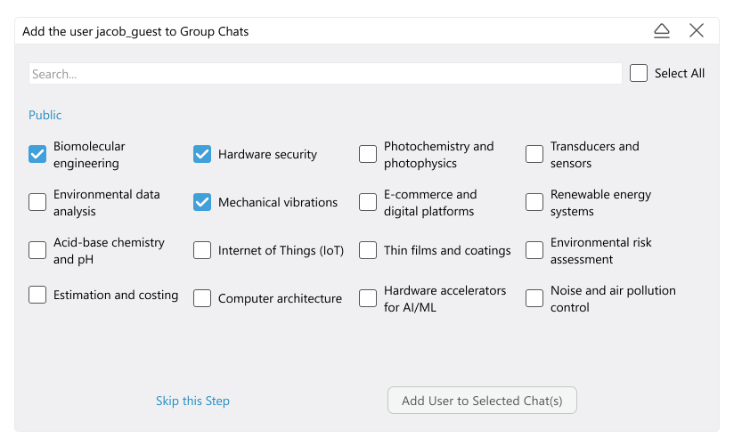 Screenshot of 'Add the user to group chats' form