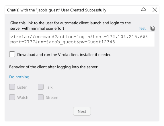 Screenshot of 'Chats created successfully' form