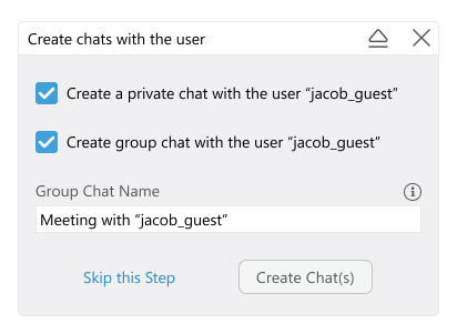 Screenshot of 'Create chats with the user' form