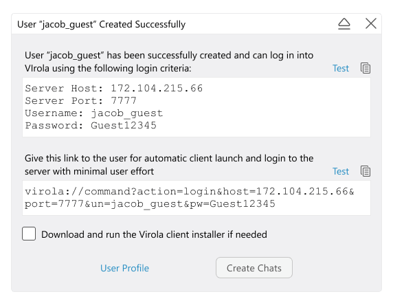 Screenshot of 'User created successfully' form