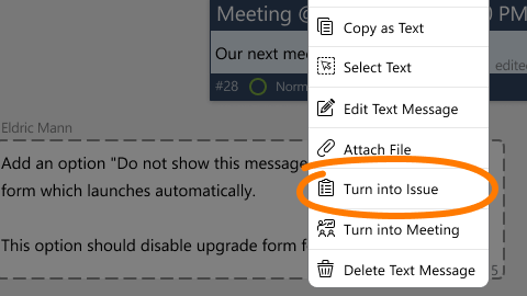 How to convert a message into an issue