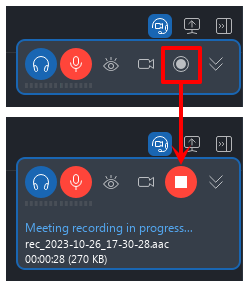 Screenshots of the recording button and recording in progress