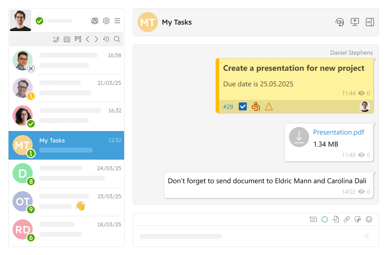 Illustration of My Tasks room in Virola Messenger