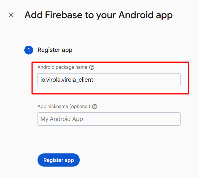 Screenshot of Firebase Project settings