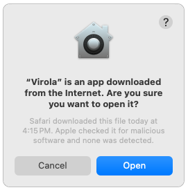 Screenshot of macOS dialog asking if you are sure to open the app