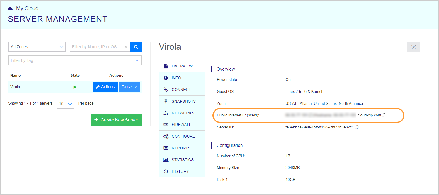 Screenshot of the VPSServer server management settings