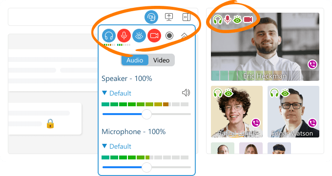 Illustration of meeting indicators in Virola Client