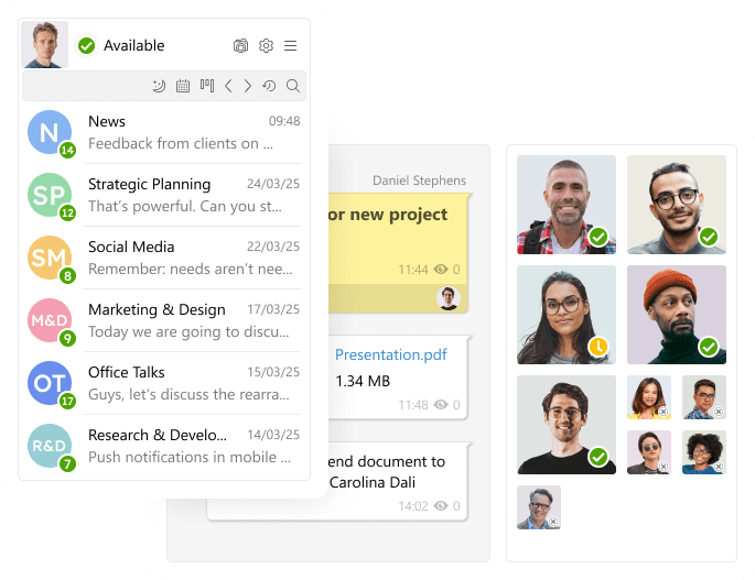 Stay connected with your team Permanent meeting rooms in Virola messenger