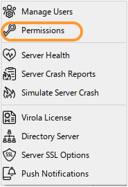 Managing user permissions menu