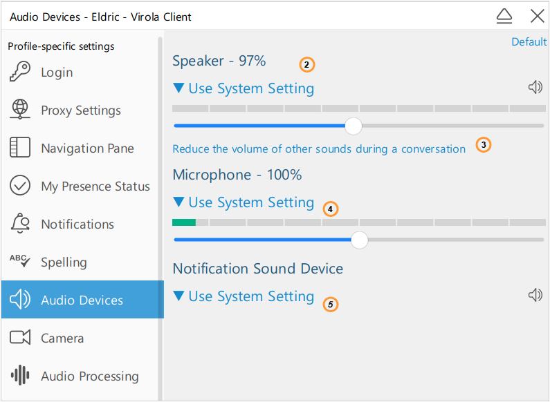 Audio devices settings