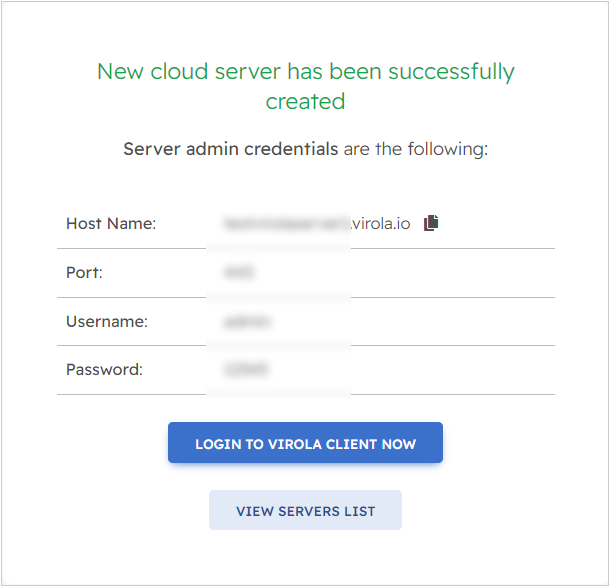 Virola Cloud credentials