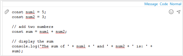 Example of the message in "Code" format