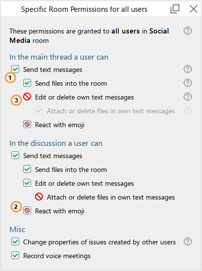 Public chat room permissions set by moderator