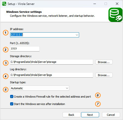 Virola service configuration