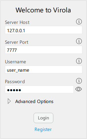 Log into Virola Client
