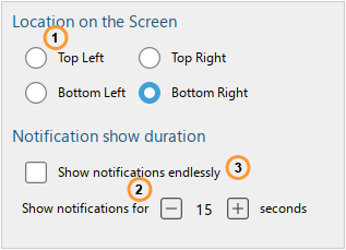 Notifications position and duration