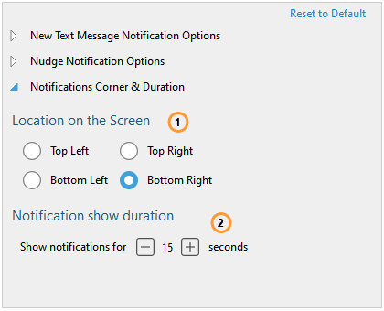 Notifications position and duration