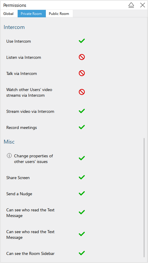 Global room permissions set by admin