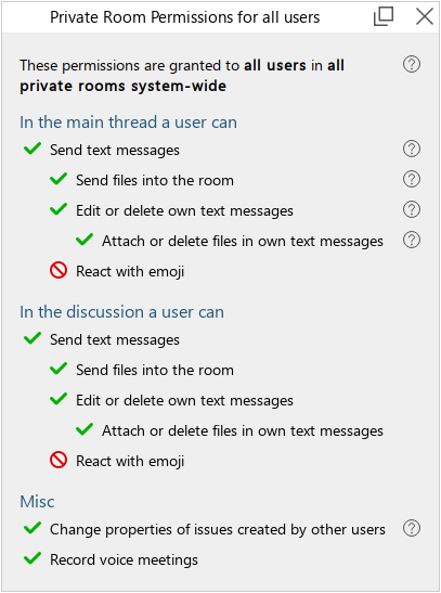 Private room permissions for all users