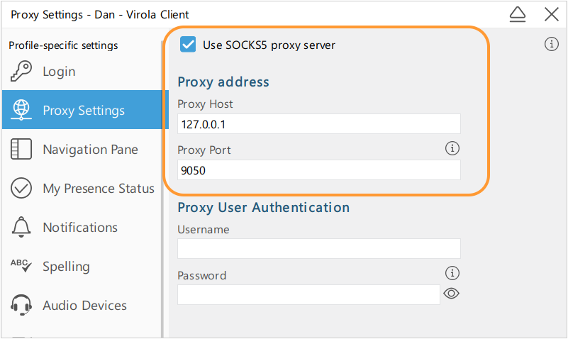 Virola proxy configuration