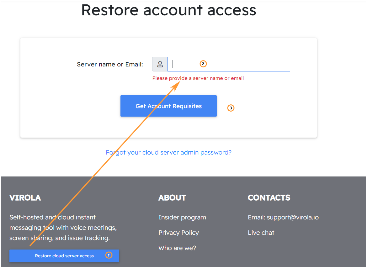 Restoring access to cloud server