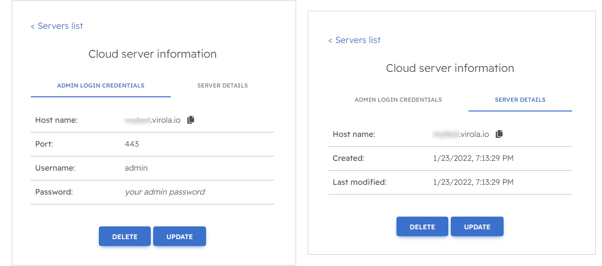 Detailed information about Virola cloud server