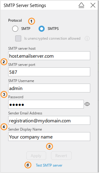 SMTP server configuration