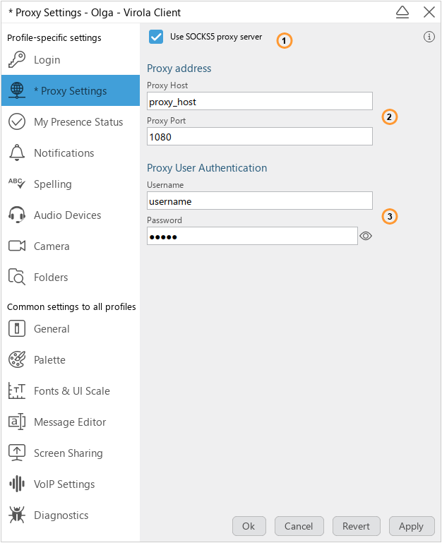 Virola client proxy settings