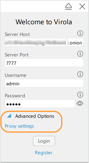 Virola proxy on th login form
