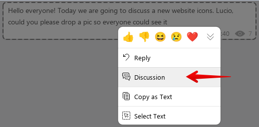 Message context menu with Discussion item screenshot