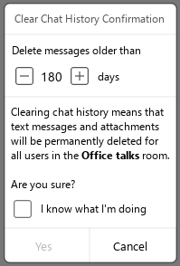 Screenshot of chat room cleanup confirmation