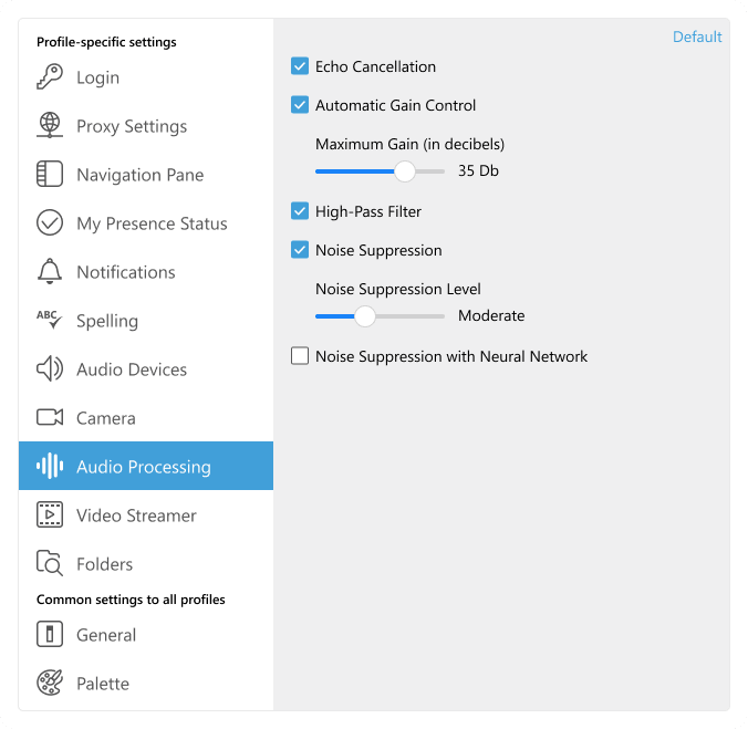 Screenshot audio processing options