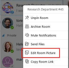 Screenshot group room context menu with room avatar option highlighted