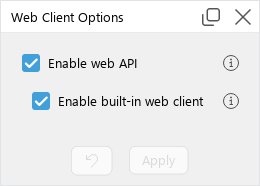 Screenshot of web API and web client options